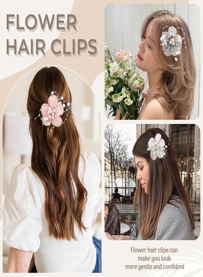 مجموعة مشابك شعر TOKUFAGU مكونة من 6 قطع مزينة بفيونكات من اللؤلؤ والزهور، مشابك شعر كبيرة مزينة بالزهور للنساء والفتيات، مشابك شعر يدوية الصنع أنيقة لحفلات الزفاف، إكسسوارات تزيينية - Image 4